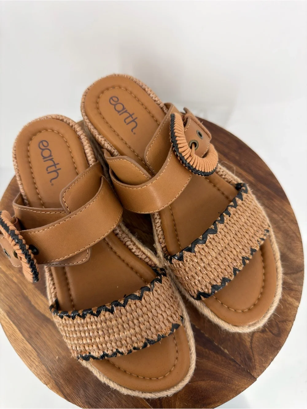Earth Origins Etolla Raffia Platform Slide Sandals Size 6.5M Boho